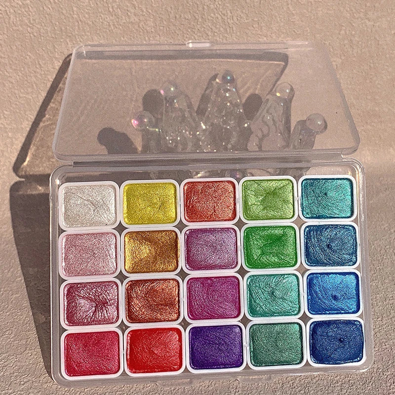 Ensemble d'aquarelle nacré de 20 couleurs, ensemble de peinture aquarelle métallique, scintillant, pour artistes, étudiants, amateurs