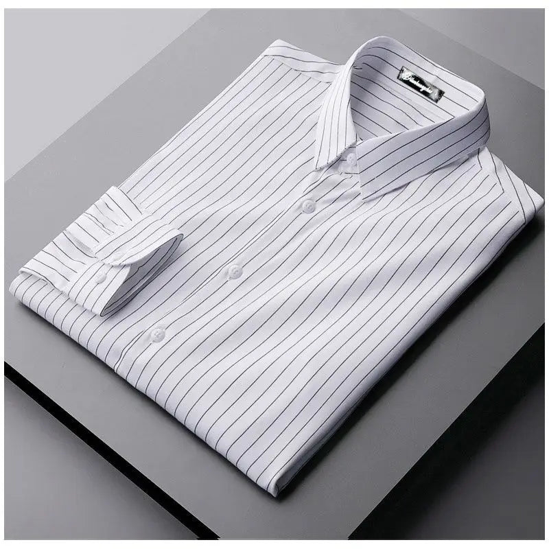 Chemise polyvalente à manches longues pour hommes, robe d'affaires décontractée, sans fer, col polo, rayure, mode coréenne, printemps et automne, nouveau, 2023