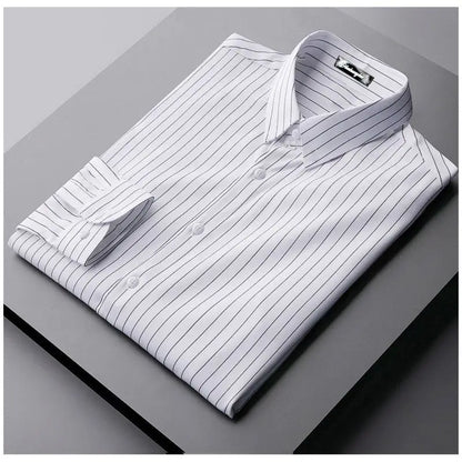 Chemise polyvalente à manches longues pour hommes, robe d'affaires décontractée, sans fer, col polo, rayure, mode coréenne, printemps et automne, nouveau, 2023