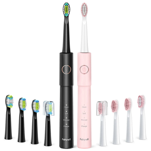 Fairywill – brosse à dents électrique sonique E11, étanche, Charge USB, avec 8 têtes de rechange