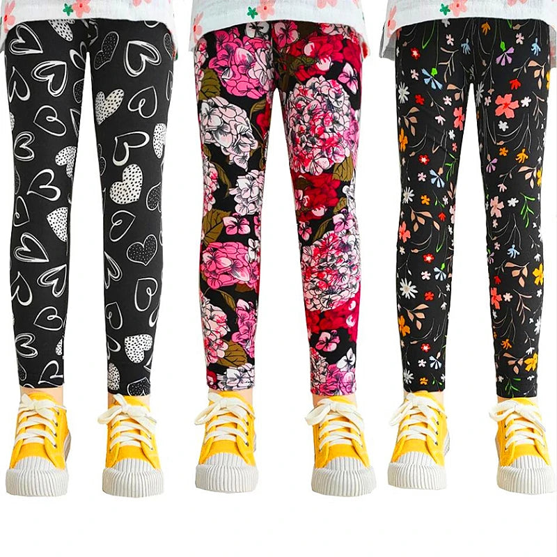 Leggings doux pour filles, pantalons pour enfants, imprimé de fleurs, slim, élastique, crayon