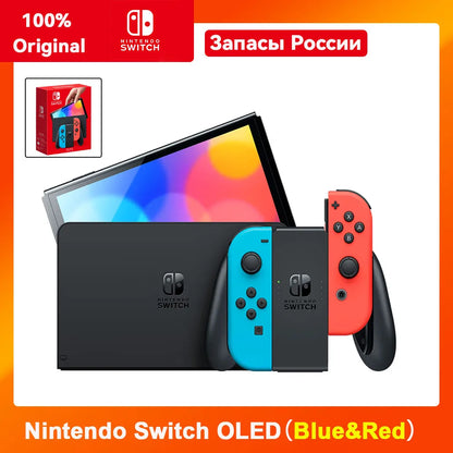 Console de jeu vidéo OLED Nintendo Switch avec Joy Con, écran OLED de 7 pouces, Support TV de table portable, ensemble blanc/bleu rouge de 64 go