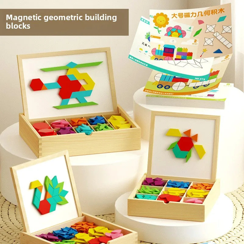 CPC CE Magnetic Tangram Puzzle Wooden Geometric Building Block Primary School Students 3-6 Years Old Children Educational Toys