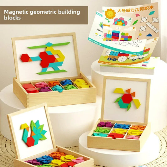 CPC CE Magnetic Tangram Puzzle Wooden Geometric Building Block Primary School Students 3-6 Years Old Children Educational Toys