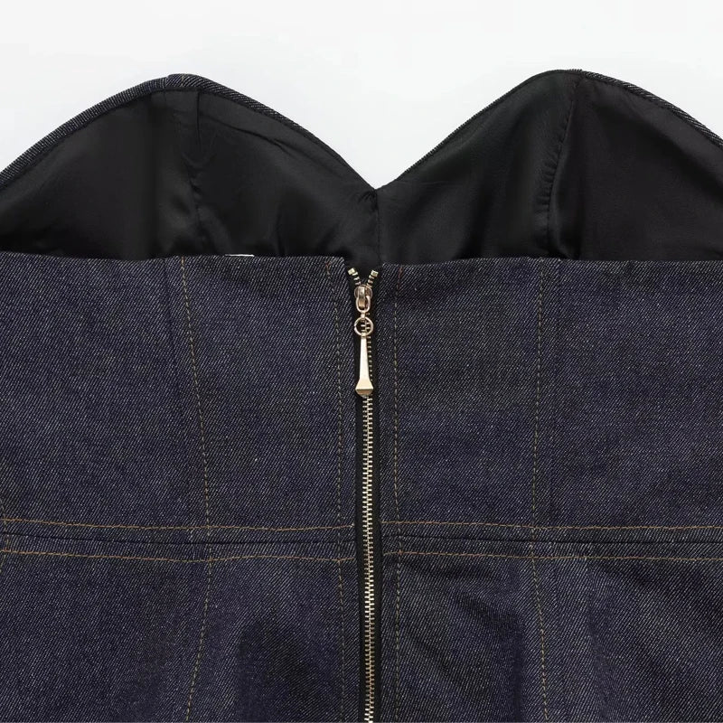 HXAO Sexy Denim pantalon ensemble 2025 femmes printemps 2 pièces hauts Corset pantalons à jambes larges mode décontracté élégant pantalon ensemble tenue