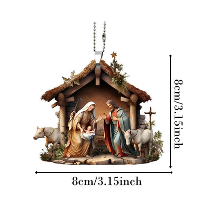 Pendentif arbre de noël jésus, ornement, scène de prière familiale, pendentif de voiture de couleur vive, décorations pour la maison