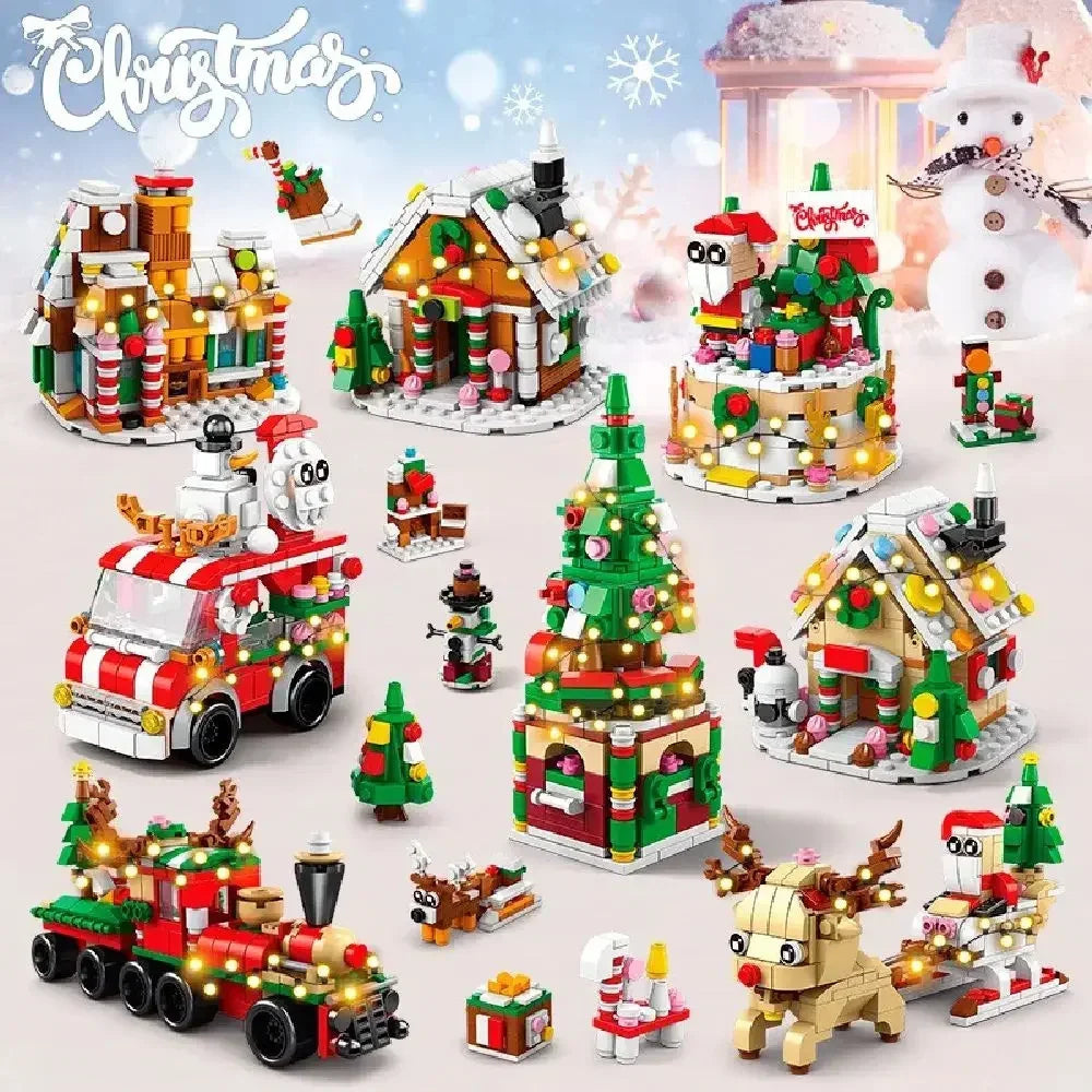 Ensemble de blocs de construction de calendrier de l'avent 2025, jouets de noël comprenant des blocs de maison de train du père noël, cadeau pour enfant garçon fille