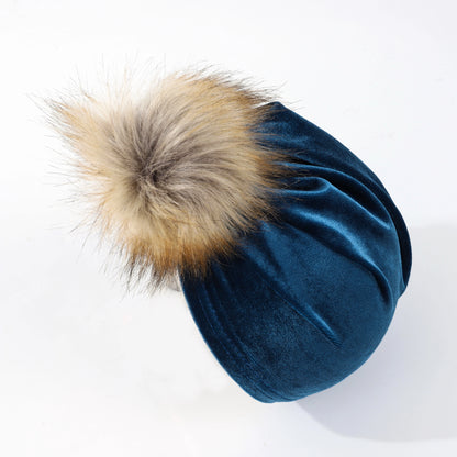 Chapeau boule de fourrure en tissu velours solide pour enfants garçons filles bébé accessoires de photographie grand pompon nœud supérieur automne hiver oreille bonnet chaud