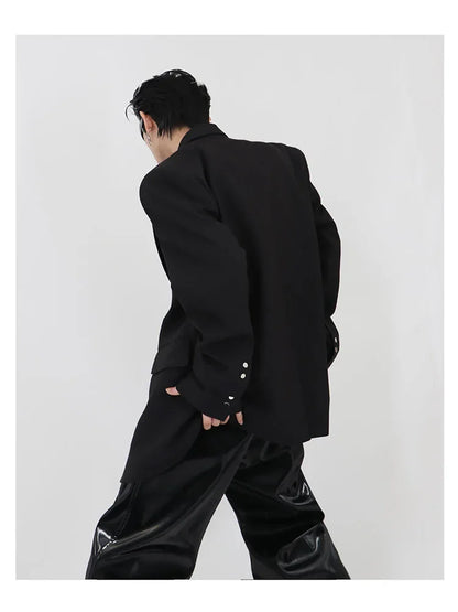 Manteau surdimensionné imbibé de style RO pour hommes et femmes, blazers à boutons, conception de faux deux pièces, rue haute, document solide, parkas à la mode, printemps et automne