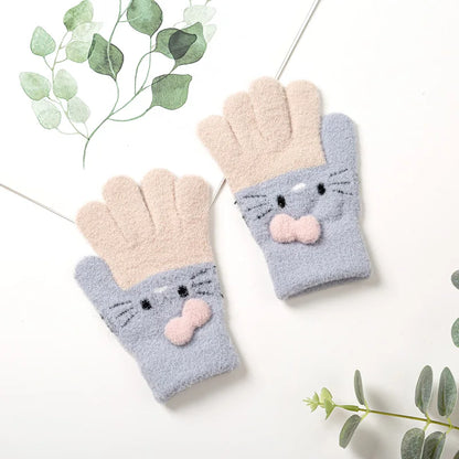 Gants d'hiver tricotés pour enfants de 3 à 10 ans, chauds et doux, en laine de lapin, dessins animés, gants pour enfants, doigt complet, mitaines pour bébés garçons et filles