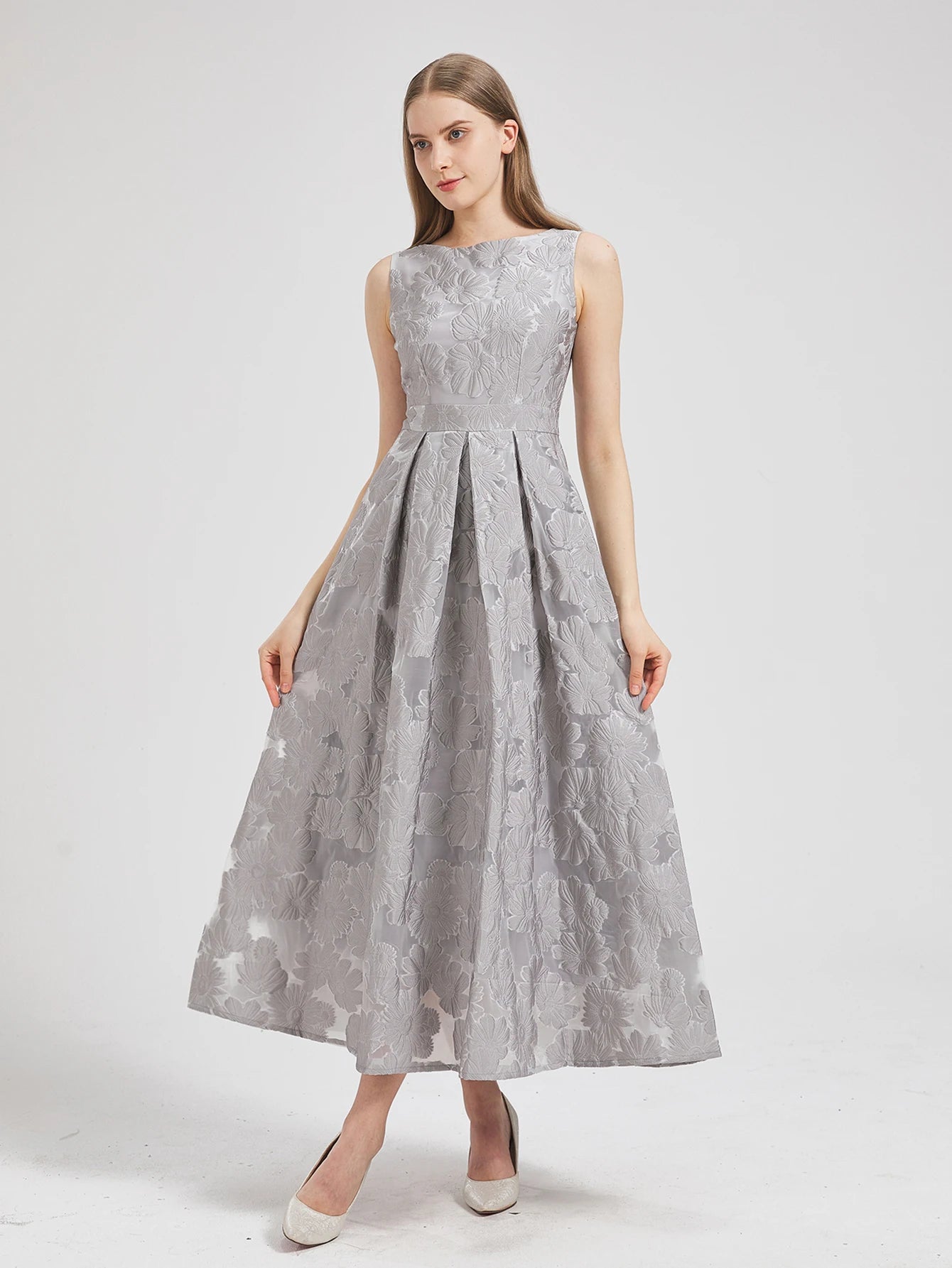 Robe longue élégante en Organza brodée de fleurs pour femmes, nouvelle mode d'été, sans manches, robes de soirée de vacances, de bal, 2024