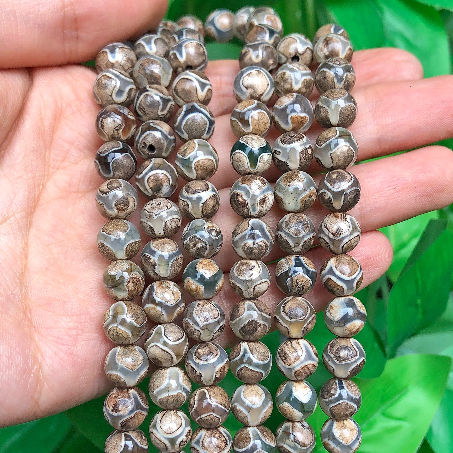 Perles d'agates Dzi tibétaines de football en pierre naturelle de 8mm, rondes d'espacement amples pour la fabrication de bijoux, accessoires de Bracelet à bricoler soi-même, vente en gros