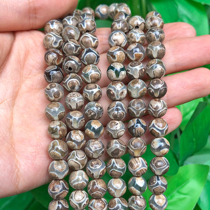 Perles d'agates Dzi tibétaines de football en pierre naturelle de 8mm, rondes d'espacement amples pour la fabrication de bijoux, accessoires de Bracelet à bricoler soi-même, vente en gros