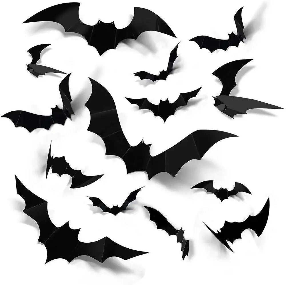Décorations de chauves-souris d'Halloween, chauve-souris en PVC 3D sur le mur, autocollants muraux de chauves-souris noires, accessoires effrayants d'Halloween