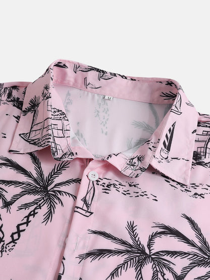 Chemise hawaïenne d'été à manches courtes pour hommes, motif de feuilles tropicales, boutonnée, revers