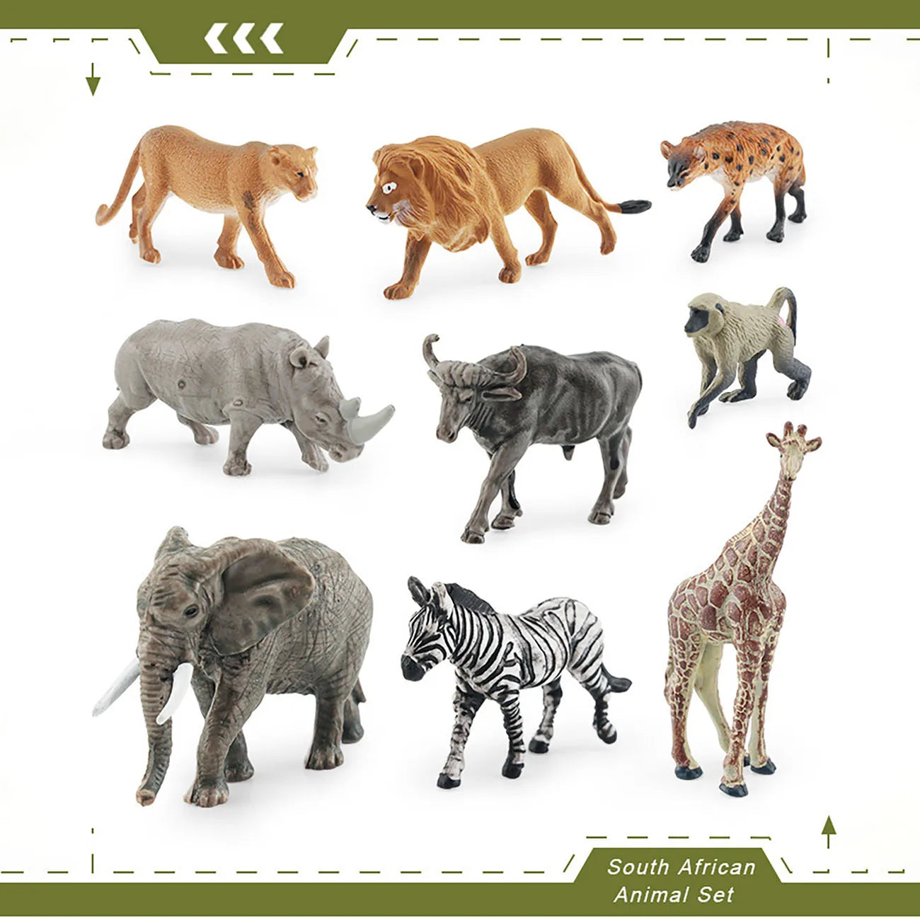 Simulation d'animaux sud-africains, 9 pièces, zèbre, Lion, girafe, rhinocéros blanc, modèle d'éléphant africain, jouet, ornements