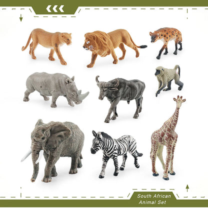 Simulation d'animaux sud-africains, 9 pièces, zèbre, Lion, girafe, rhinocéros blanc, modèle d'éléphant africain, jouet, ornements