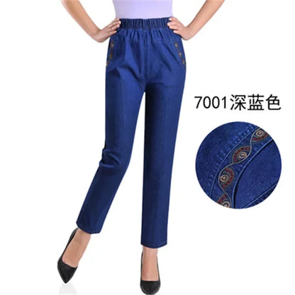 L-5XL Jeans Femme Printemps Été Nouvelle Broderie Neuf Denim Pantalon Slim Taille Haute artificiel asticité Casual Femmes Cowboy Pantalon H450