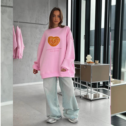 Sweat-shirt à col rond pour femme, imprimé gâteau de moscou, rose, fin, manches longues, Style russe, ample, mode coréenne, automne 2025