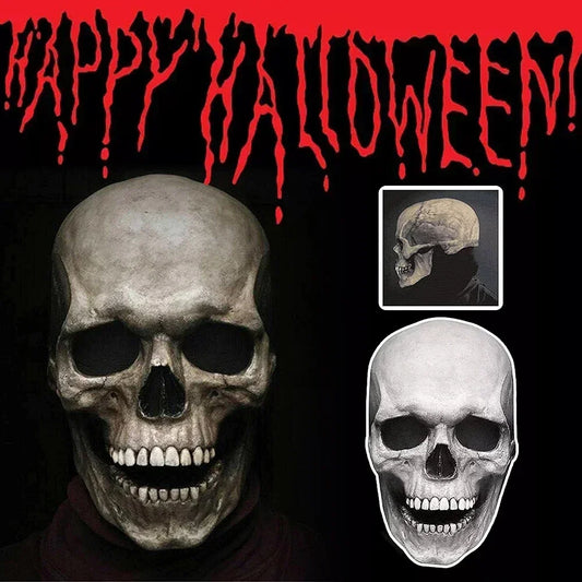 Masque de crâne en latex d'Halloween, décoration d'horreur, casque de crâne pleine tête, mâchoire mobile, accessoires de costumes de fête, cadeaux, déguisement de carnaval