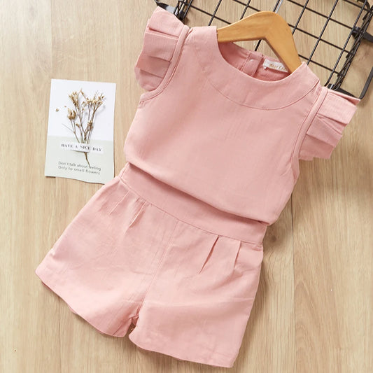 Ensemble de vêtements d'été pour filles, t-shirt à manches courtes + pantalon, 2 pièces