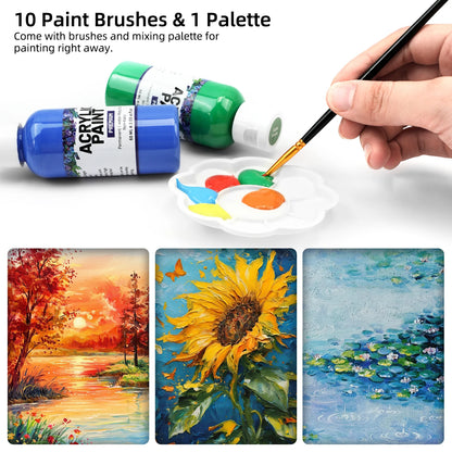 Ensemble de peinture acrylique avec 10 pinceaux, 24 couleurs (60ml, 2 US fl oz), artisanat d'art pour Halloween, citrouille, peinture céramique, Kit de fournitures d'art