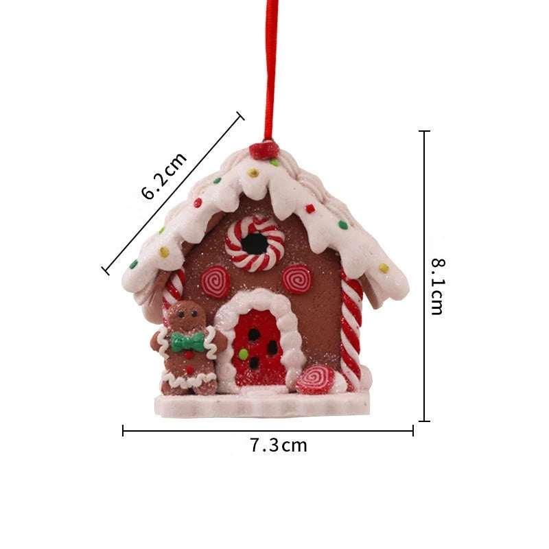 Thème de noël pendentif LED bonhomme de neige pain d'épice père noël maison lumineuse poterie douce arbre suspendu maison décoration de fête du nouvel an
