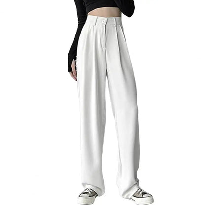 Pantalon de costume pour femmes, Style coréen, taille haute, jambes larges, poches inclinées, pantalon de bureau ample, pantalon de costume d'affaires décontracté