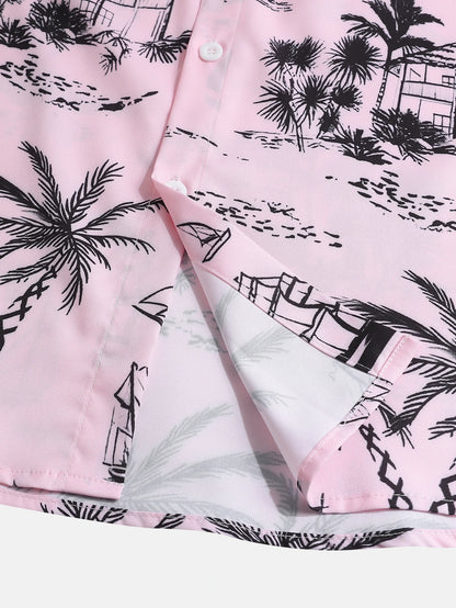 Chemise hawaïenne d'été à manches courtes pour hommes, motif de feuilles tropicales, boutonnée, revers