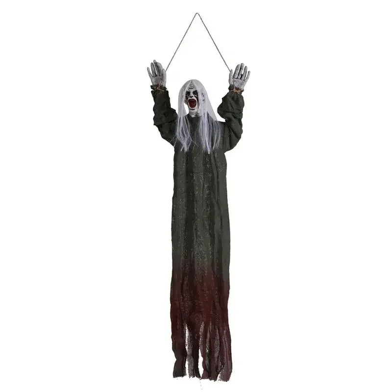 Sac d'horreur d'Halloween avec cheveux blancs, fantôme sanglant, globe oculaire, dreadlocks face, cheveux longs, sanglant, mal rampant