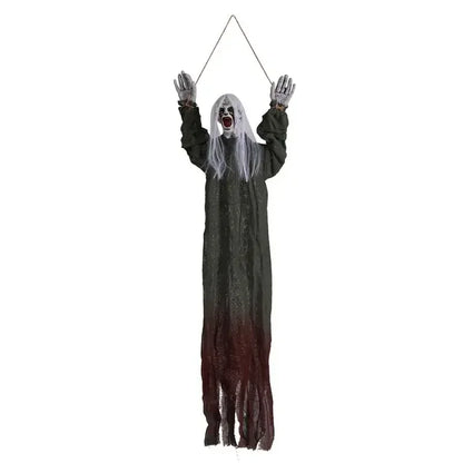 Sac d'horreur d'Halloween avec cheveux blancs, fantôme sanglant, globe oculaire, dreadlocks face, cheveux longs, sanglant, mal rampant