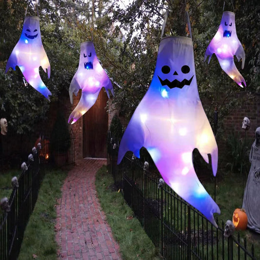 Fantôme Effrayant avec Lumière LED pour Halloween, Accessoire de Décoration d'Niket d'Extérieur, Pendentif d'Arbre, Ornement de ix, Fournitures de Bricolage