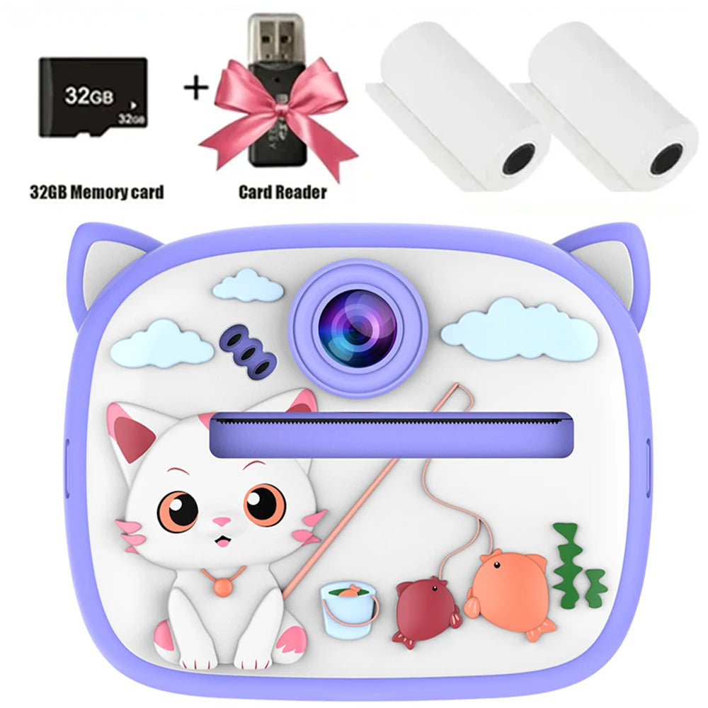 Appareil photo numérique pour enfants impression instantanée pour enfants impression thermique lapin caméra impression Photo instantanée caméra vidéo jouets + 32G mémoire C