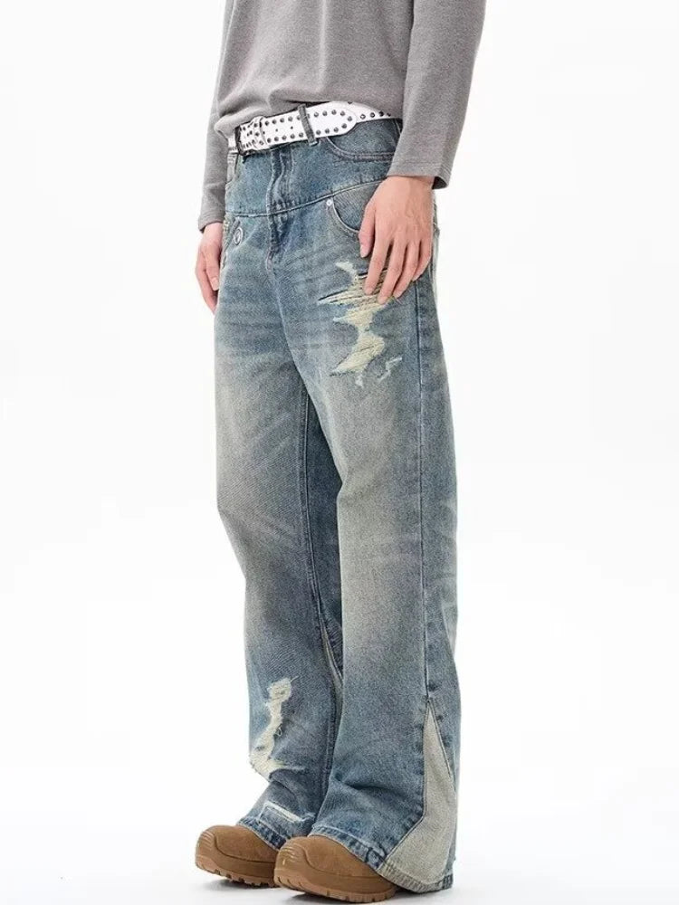 Trashy Y2K 2000S Vintage bleu Patchwork Baggy empilé déchiré jean pantalon pour femmes Designers vêtements décontracté dame Denim pantalon