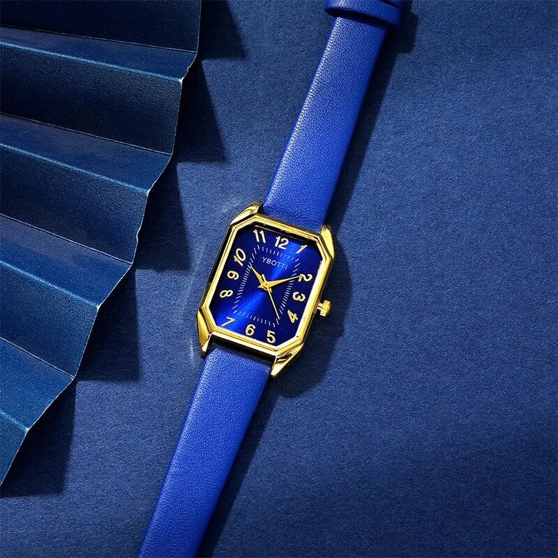 montre-bracelet à quartz femmes montres bleu classique Simple femme ensemble de bijoux