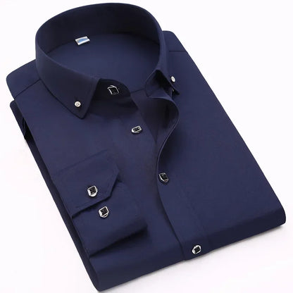 Chemise habillée de luxe pour hommes, bouton en diamant, couleur unie, décontractée, coupe Standard, confortable, douce, manches longues, vêtements pour hommes