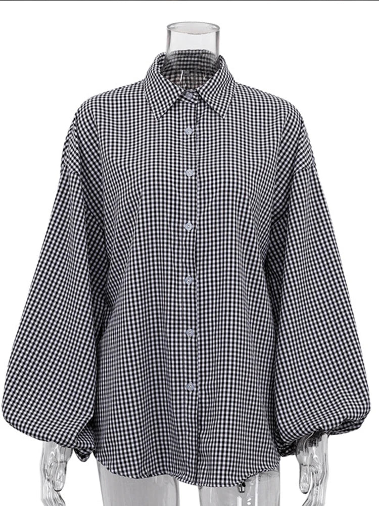 Mumaroho-Chemisier noir à manches longues pour femme, chemise à carreaux vintage, femme, automne, hiver, 2023