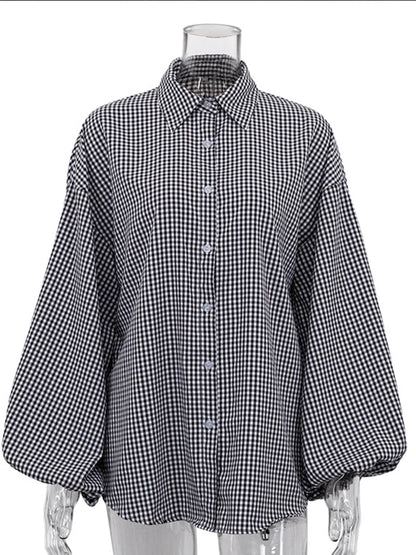 Mumaroho-Chemisier noir à manches longues pour femme, chemise à carreaux vintage, femme, automne, hiver, 2023