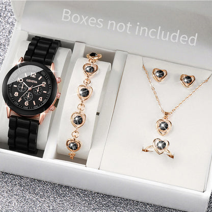 Ensemble de montres à quartz avec bracelet en silicone pour femme,  sans boîte, 5 pièces, 6 pièces