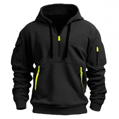 Sweats à capuche zippés multi-poches pour hommes, sweat-shirt de sport, streetwear décontracté, pull Harajuku, manches longues, monochromatique, automne, hiver