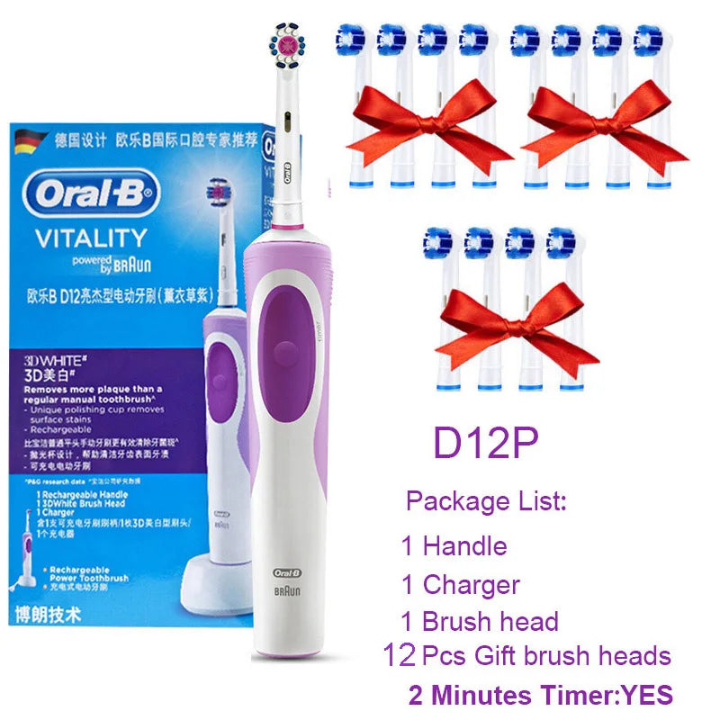 Oral B brosse à dents électrique Rotation nettoyage Oral 3D dent blanche adulte vitalité brosse à dents charge inductive + tête de brosse cadeau