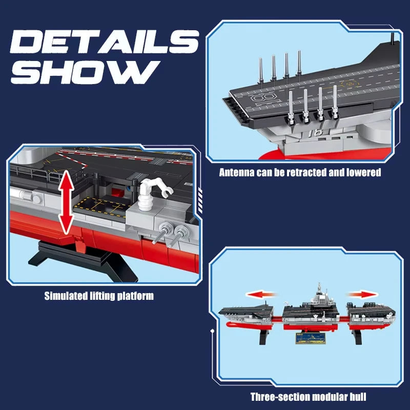 MOC – porte-avions de chasse, série militaire, blocs de construction, Kit de grande navire de guerre de la marine, briques, jouets de décoration pour la maison, cadeaux pour enfants
