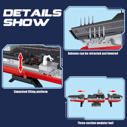 MOC – porte-avions de chasse, série militaire, blocs de construction, Kit de grande navire de guerre de la marine, briques, jouets de décoration pour la maison, cadeaux pour enfants