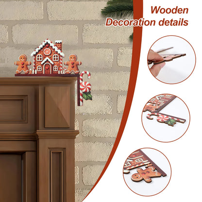 Cadre de porte en bois bonhomme en pain d'épice de noël, décoration de joyeux noël pour la maison, ornement de noël 2025, nouvel an 2026