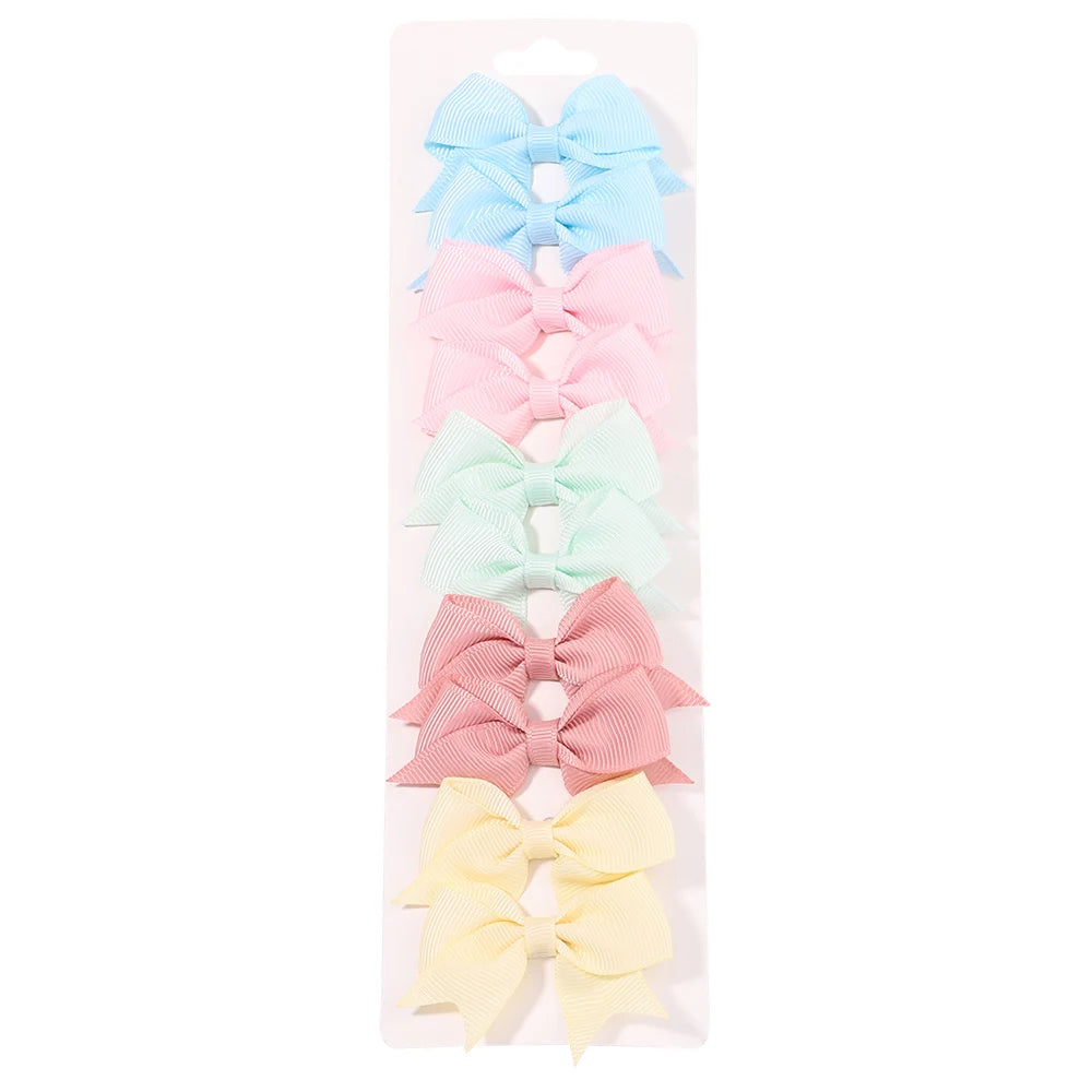 Pinces à cheveux avec nœuds pour enfants, couleur unie, pour bébés filles, ruban fait à la main, épingle à cheveux, Barrettes, accessoires pour cheveux du nouvel an, 10 pièces/ensemble