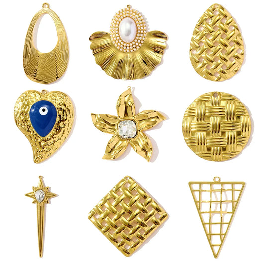 3 pièces/lot géométrique en acier inoxydable disque goutte d'eau boucle d'oreille breloques secteur fleur collier à faire soi-même pendentifs femmes étoile coeur bijoux