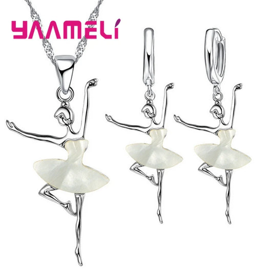 Ensemble de Colliers et Boucles d'Oreilles de Ballet en Argent Sterling 925, Accessoire de ix, à la Mode, pour Femme