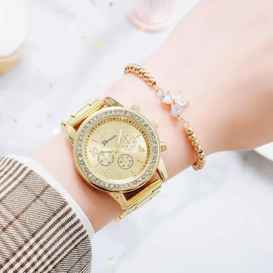 Montres Genève pour femmes, biscuits classiques, mode dames, or, horloge