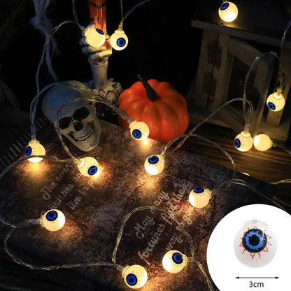 Guirxiété Lumineuse LED en Forme de Tête de Citrouille, Crâne, Globe Oculaire, Lanterne d'Inquiétude, Décoration d'Halloween