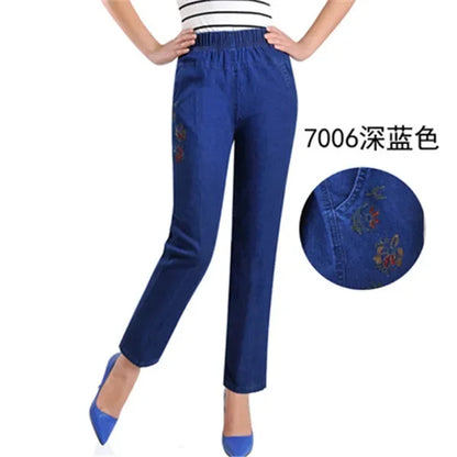 L-5XL Jeans Femme Printemps Été Nouvelle Broderie Neuf Denim Pantalon Slim Taille Haute artificiel asticité Casual Femmes Cowboy Pantalon H450